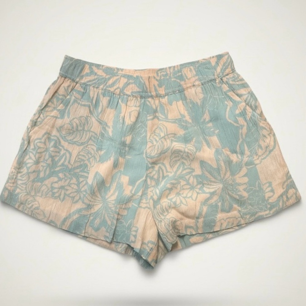 Roxy Tropical Print Shorts Small Aqua Beige Beachy NWOT